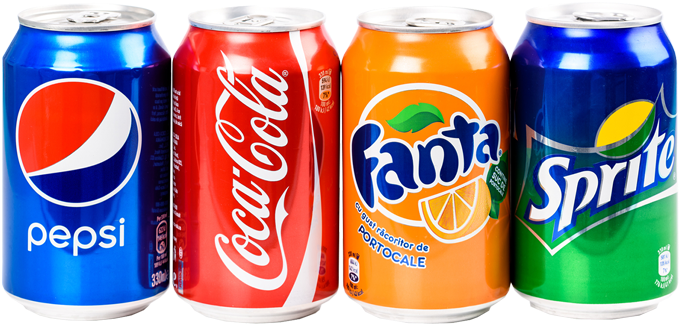 Assorted Soft Drink Cans Lineup PNG image