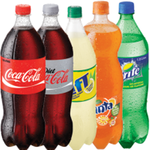 Assorted Soft Drinks Bottles PNG image