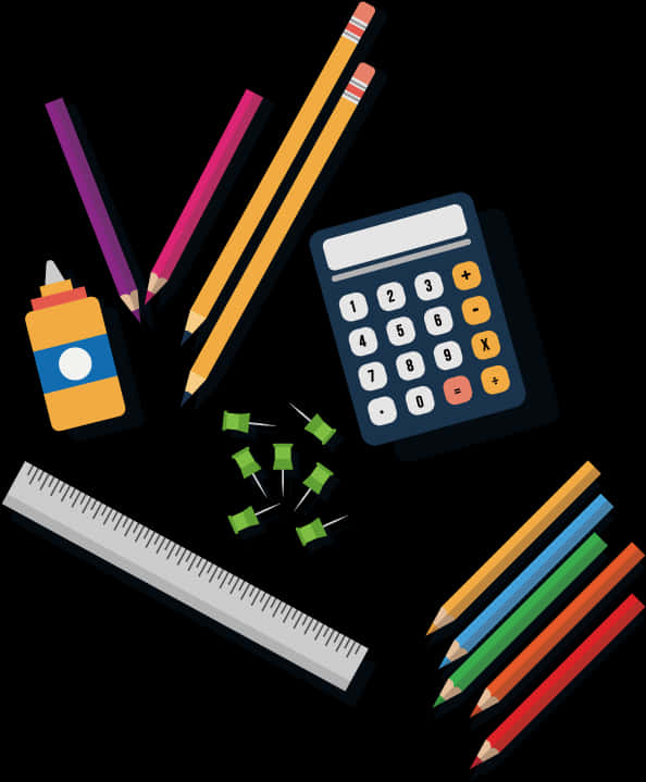 Assorted Stationery Items Vector PNG image