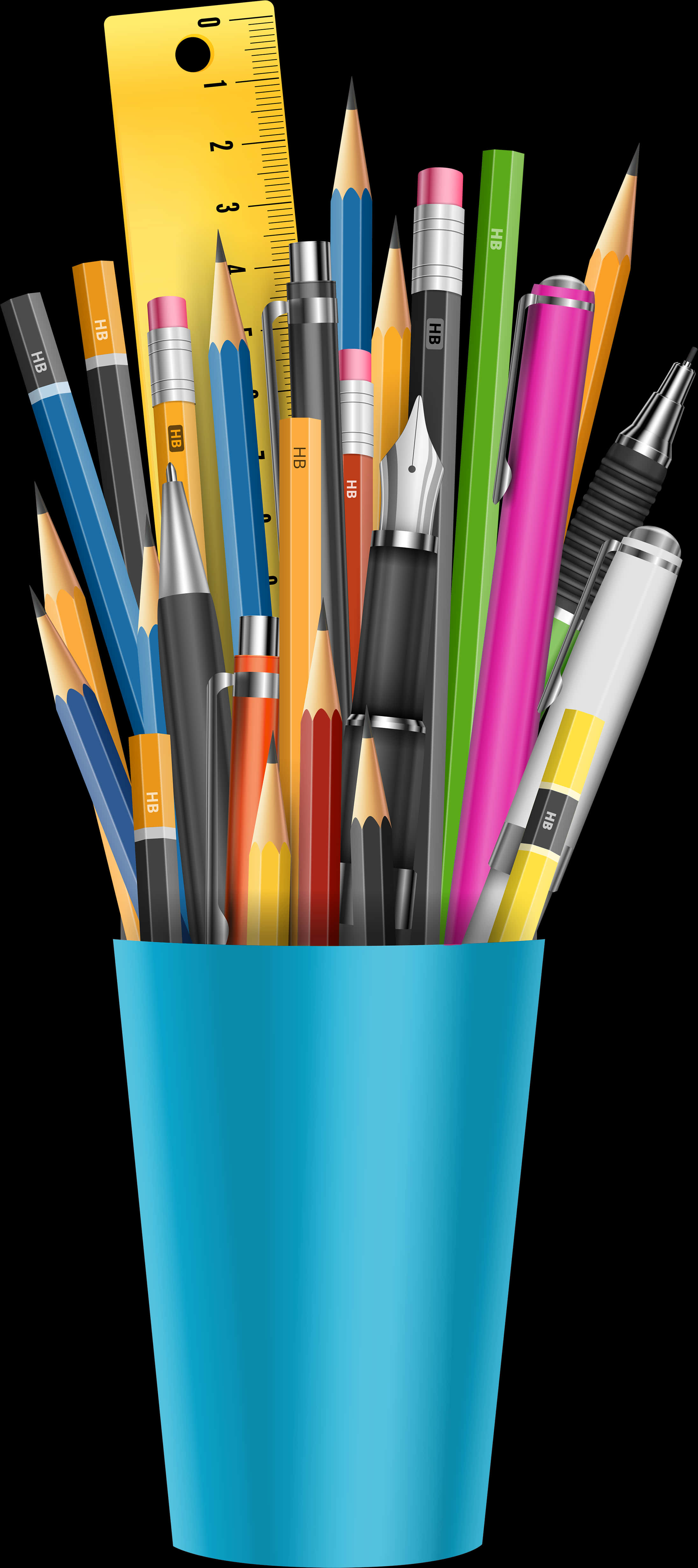 Assorted Stationery Itemsin Cup PNG image
