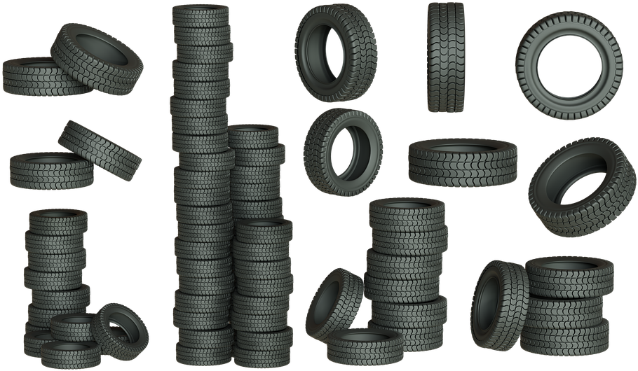 Assorted Tire Stacks3 D Render PNG image