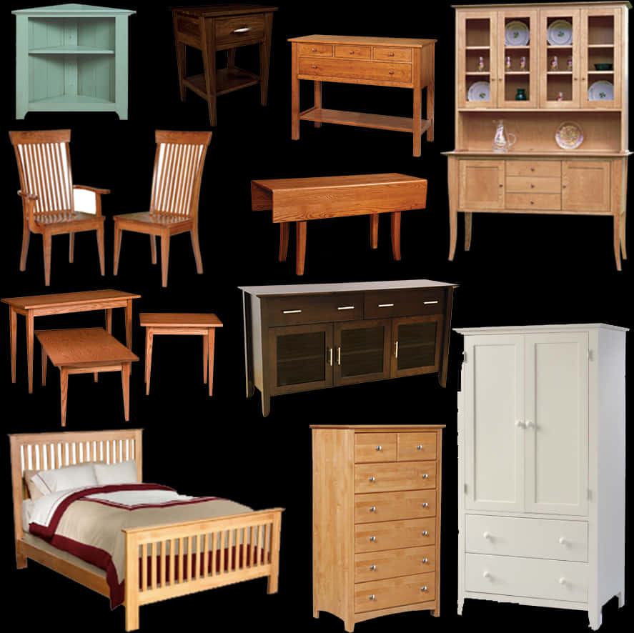 Assorted Wooden Furniture Collection PNG image