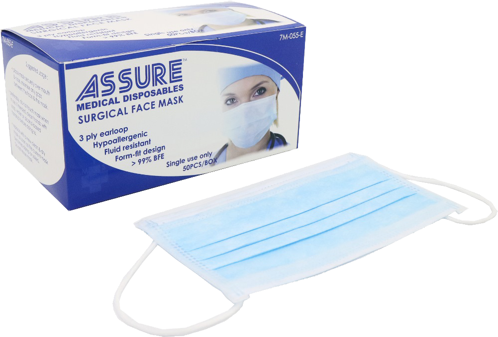 Assure Surgical Maskand Packaging PNG image