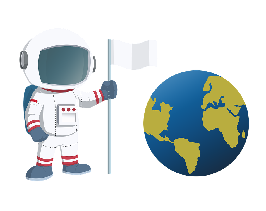 Astronaut Holding Flag Beside Earth PNG image