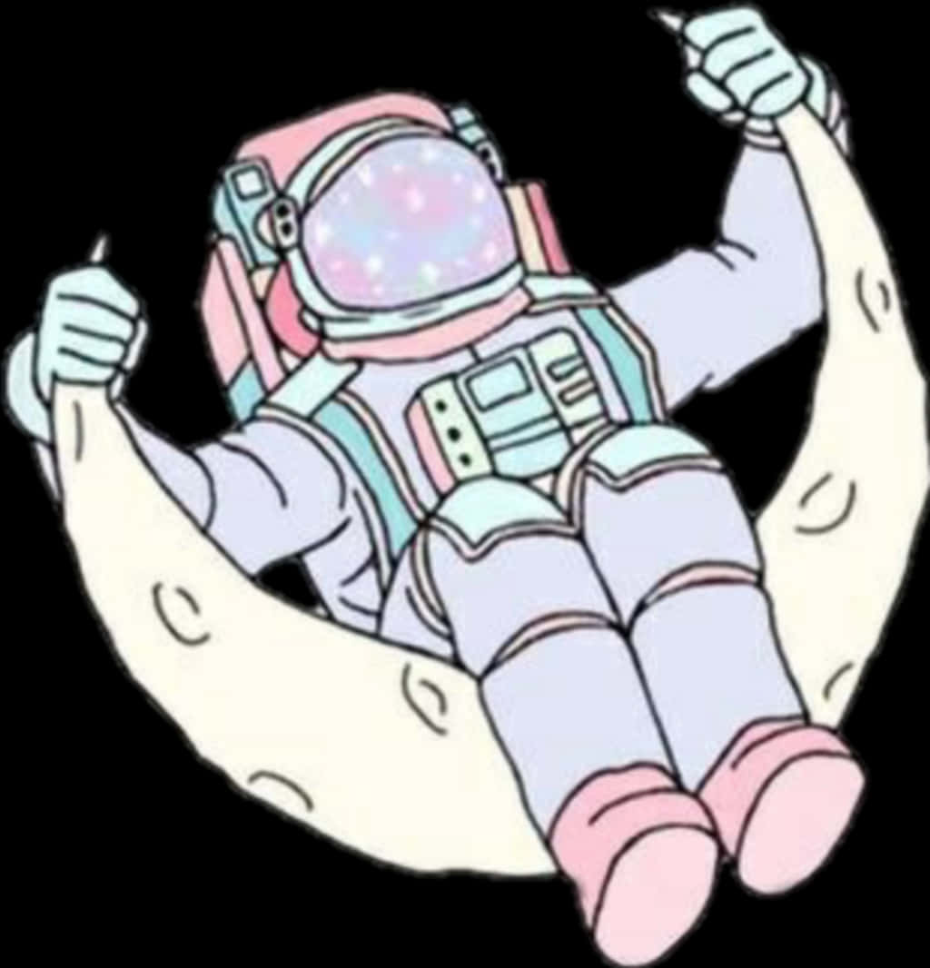 Astronaut_ Riding_ Moon_ Cartoon PNG image