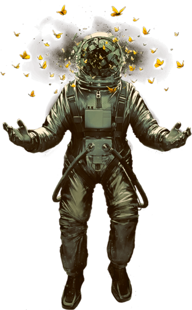 Astronaut Surreal Butterfly Escape PNG image