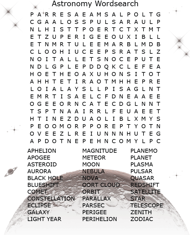 Astronomy Wordsearch Puzzle PNG image