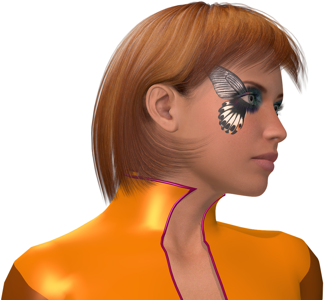 Auburn Hair Butterfly Tattoo Profile PNG image