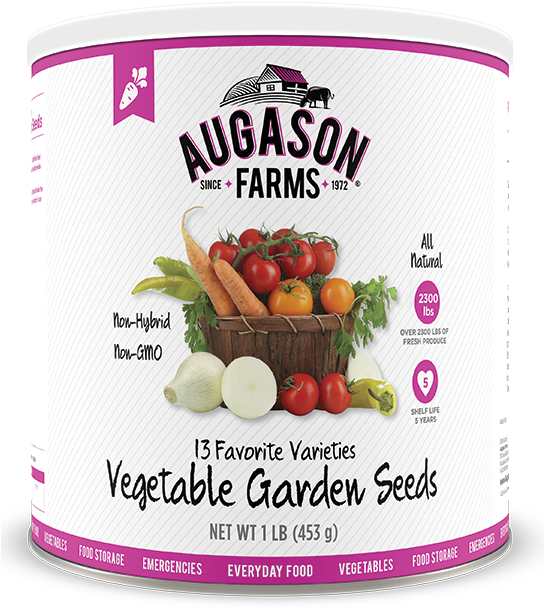 Augason Farms Vegetable Garden Seeds Container PNG image