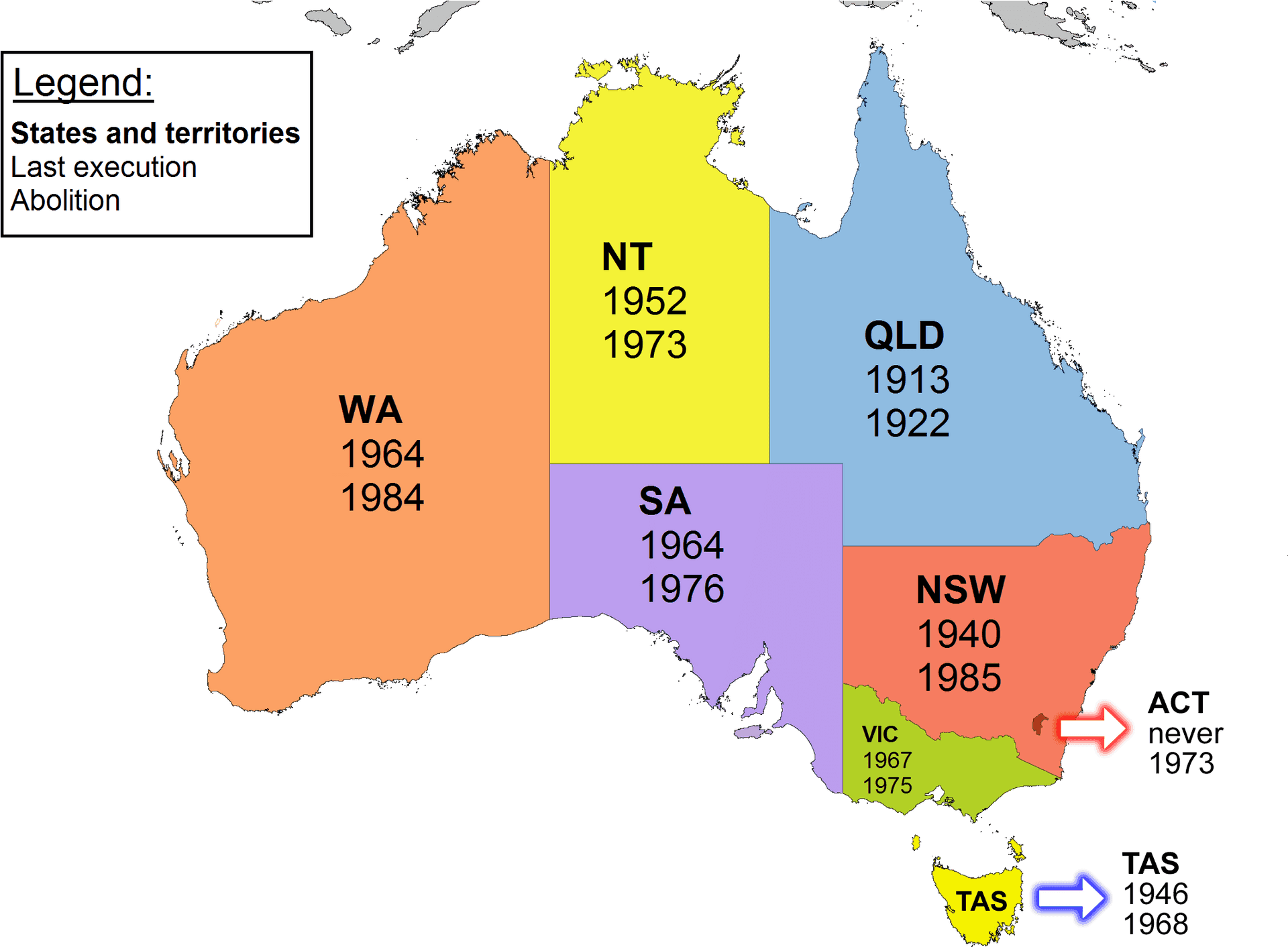 Australia Capital Punishment Abolition Map PNG image