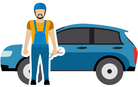 Auto Mechanic With Wrenchand Car PNG image