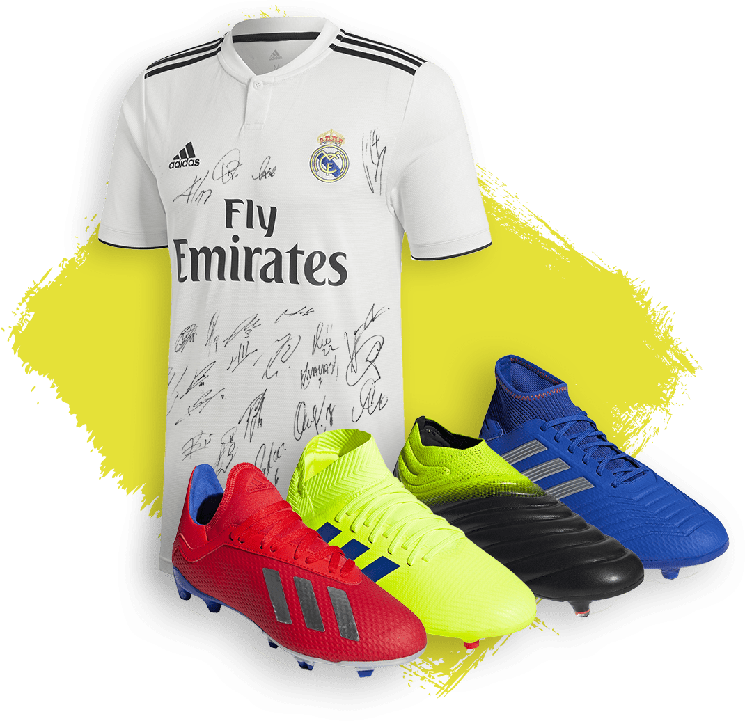 Autographed Real Madrid Jerseyand Adidas Cleats PNG image