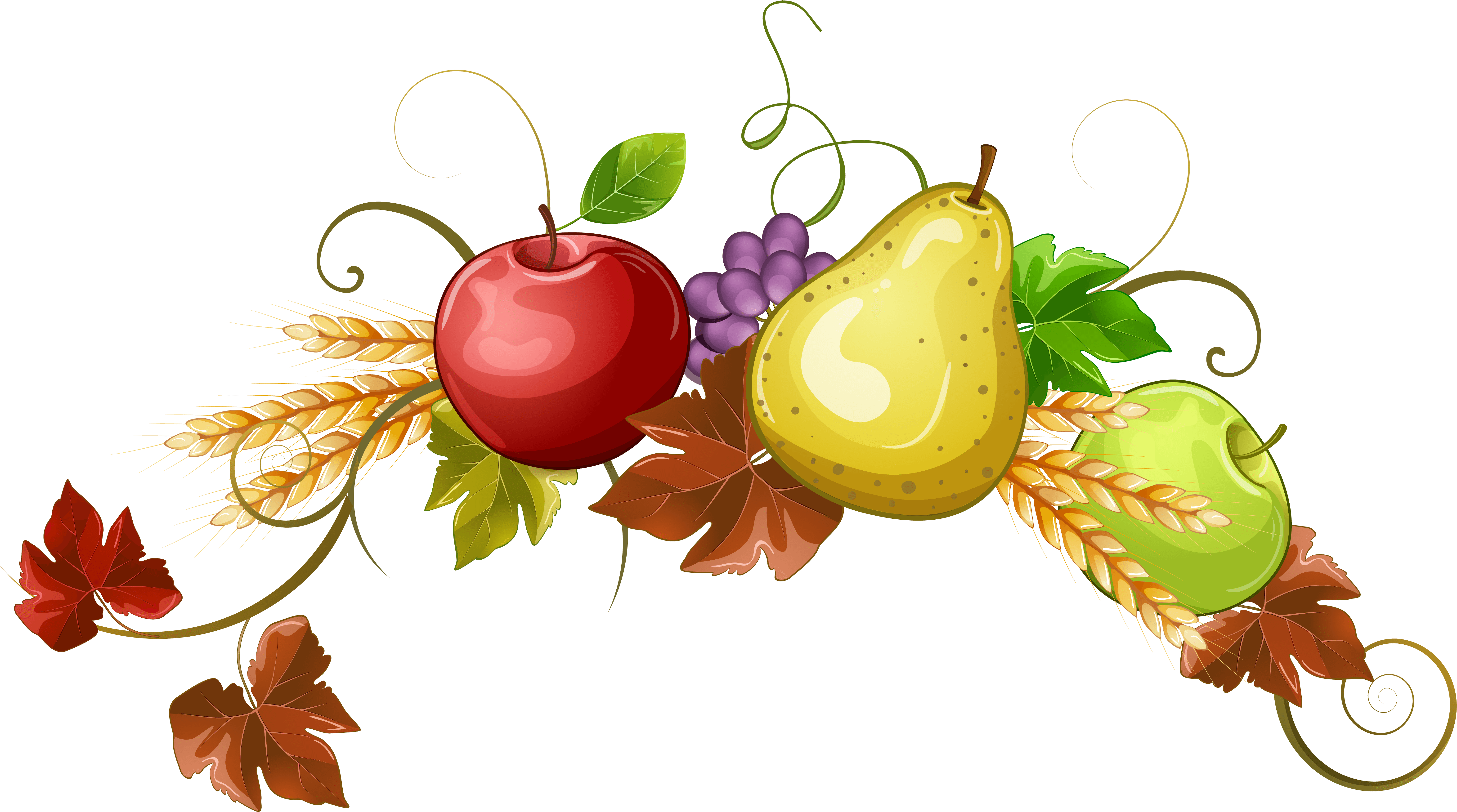 Autumn Harvest Fruitsand Wheat Illustration PNG image