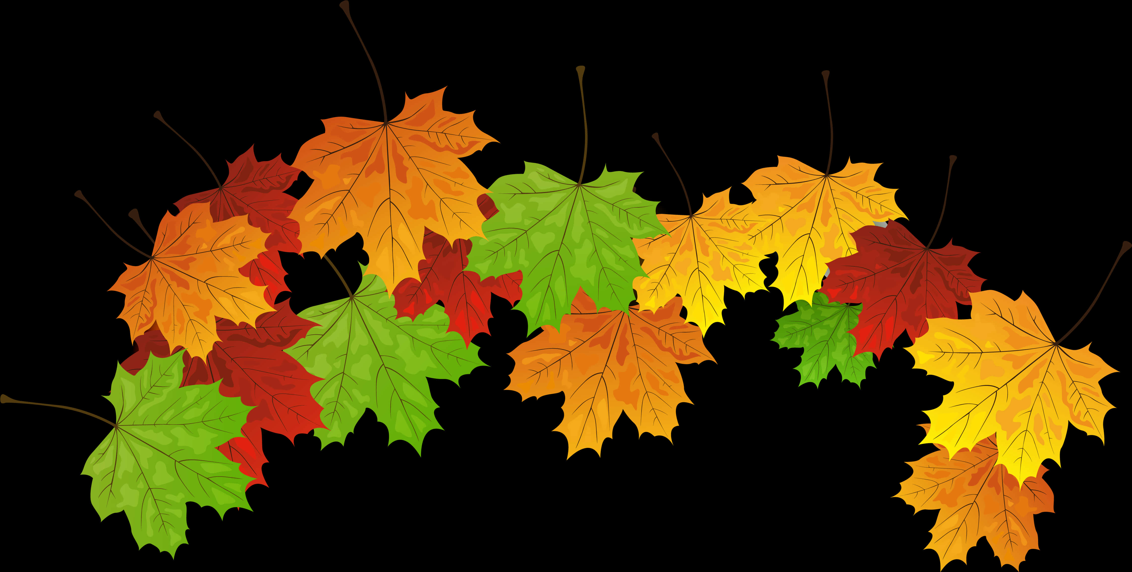 Autumn_ Leaves_ Against_ Black_ Background PNG image