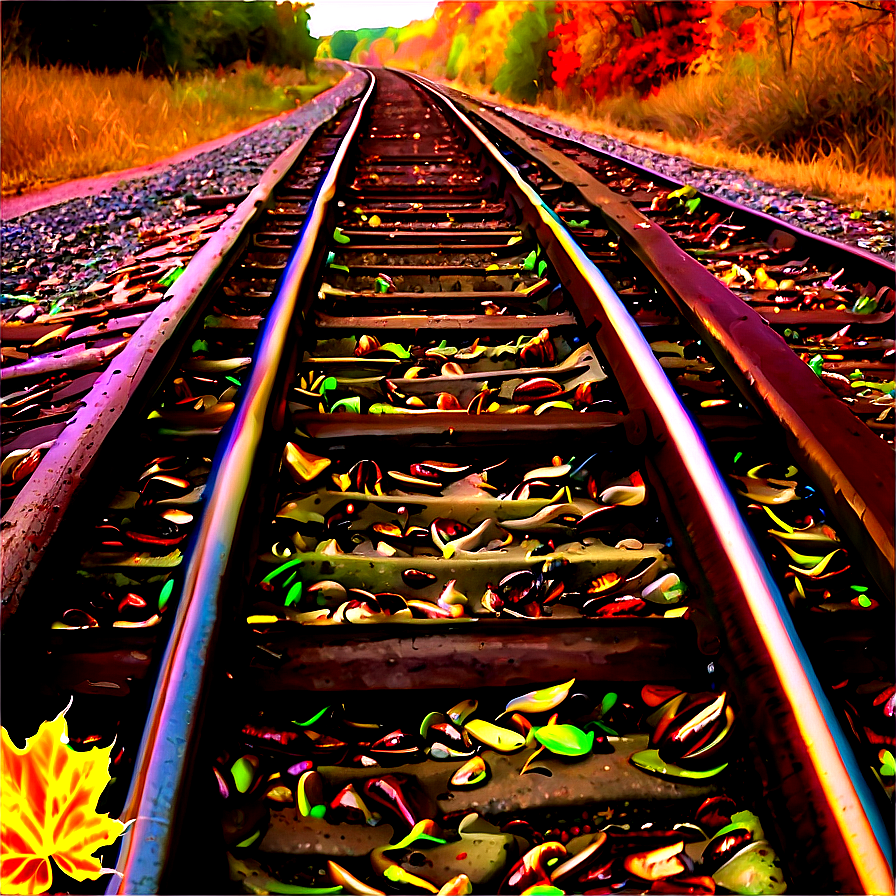 Autumn Leaves On Railroad Tracks Png 06122024 PNG image