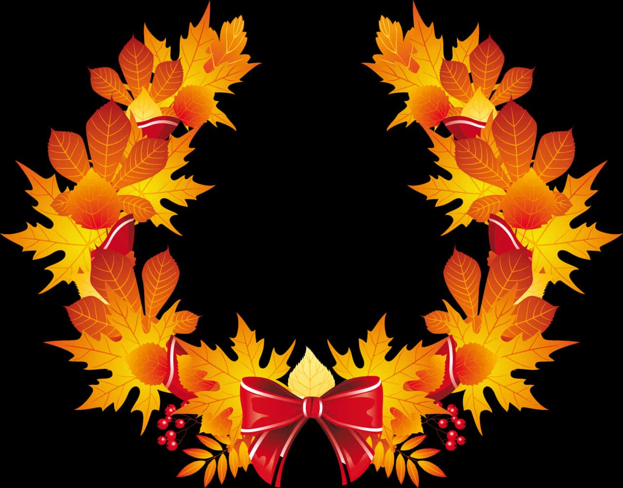 Autumn Leaves Wreathwith Red Bow PNG image