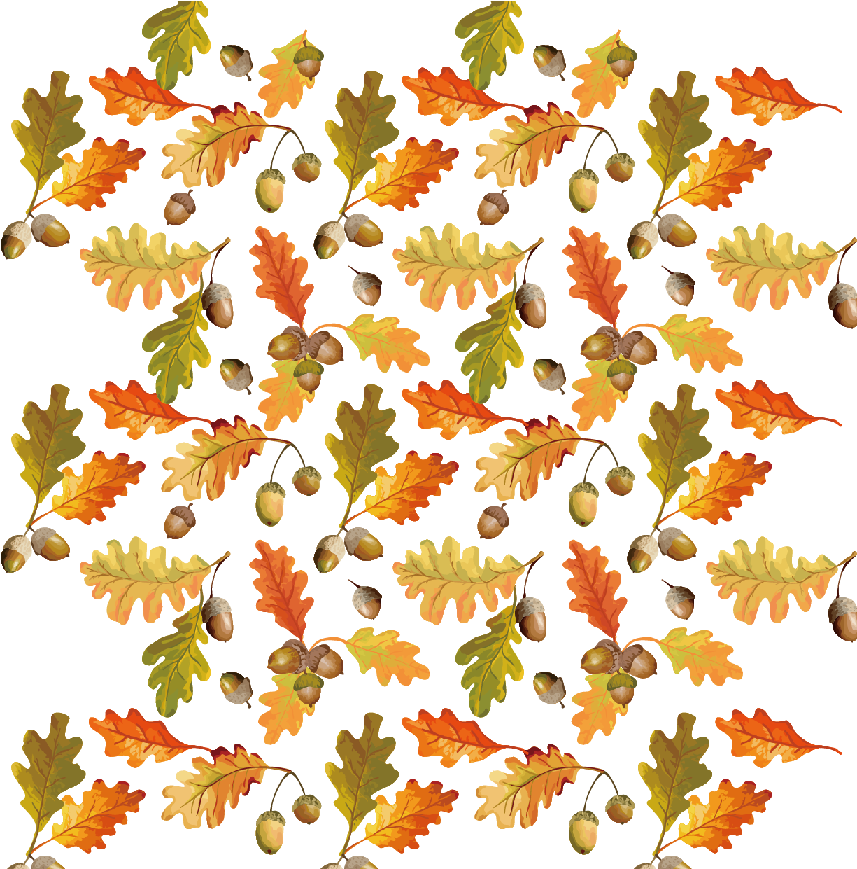Autumn_ Oak_ Leaves_and_ Acorns_ Pattern PNG image
