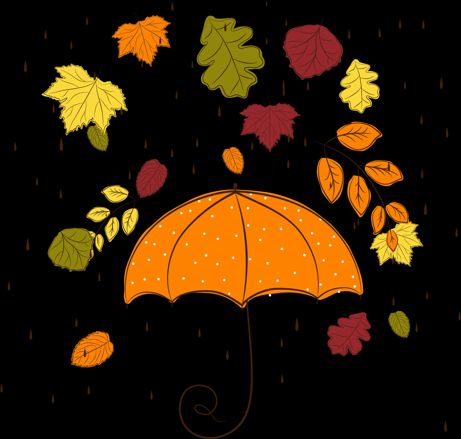 Autumn_ Rain_ Umbrella_and_ Falling_ Leaves PNG image