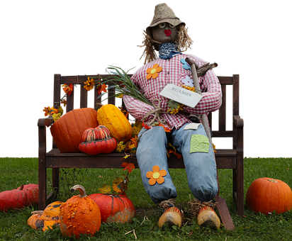 Autumn Scarecrowand Pumpkins PNG image