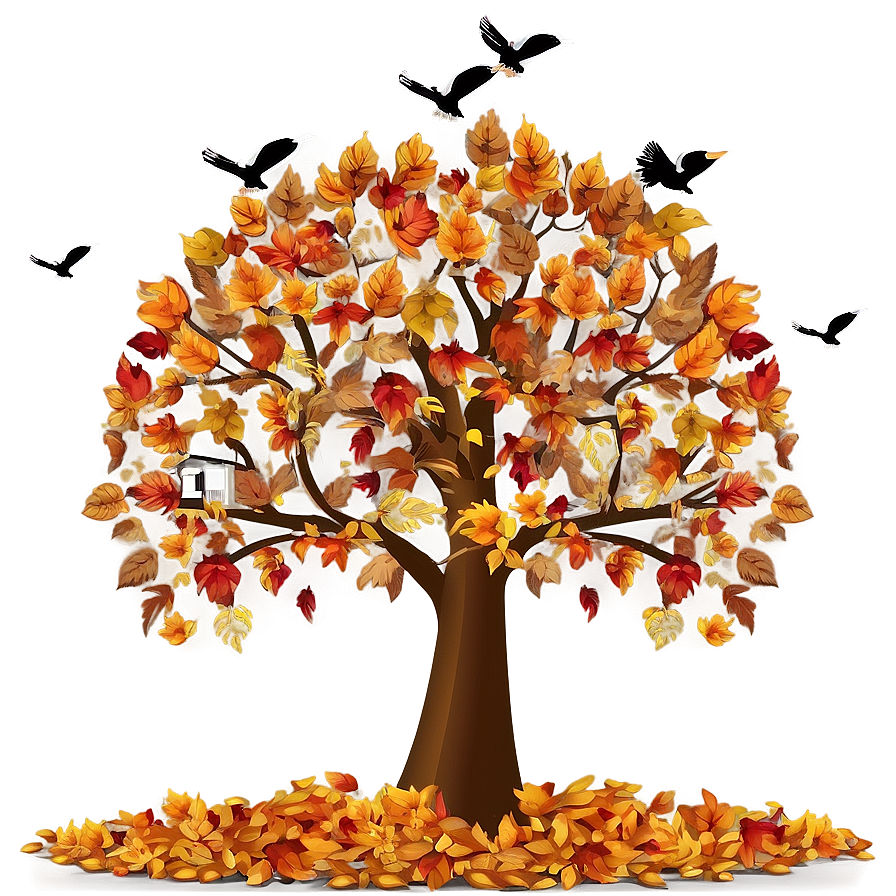 Autumn Tree With Birds Png Qto82 PNG image