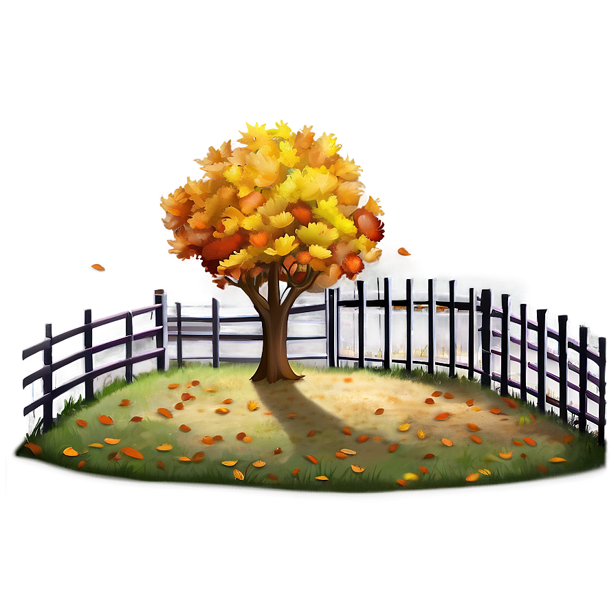 Autumn Tree With Fence Png Ydb83 PNG image