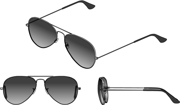 Aviator Sunglasses Three Views PNG image