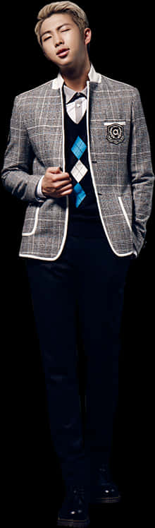 B T S Memberin Stylish Suit PNG image