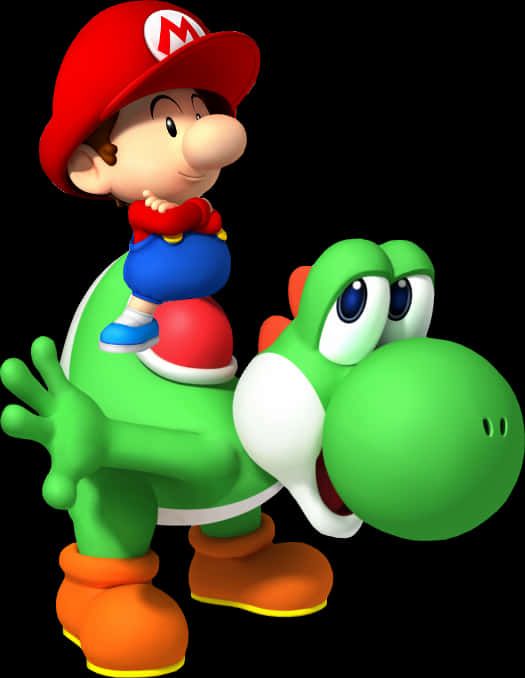 Baby Mario Riding Yoshi PNG image