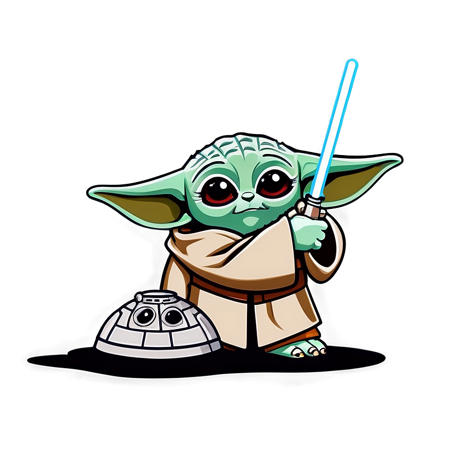 Baby Yoda And Mando Cartoon Png Wdd PNG image