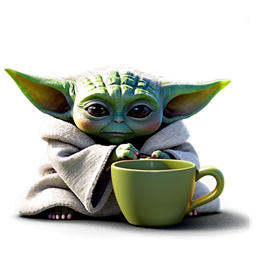 Baby Yoda Cartoon Holding Cup Png 06252024 PNG image