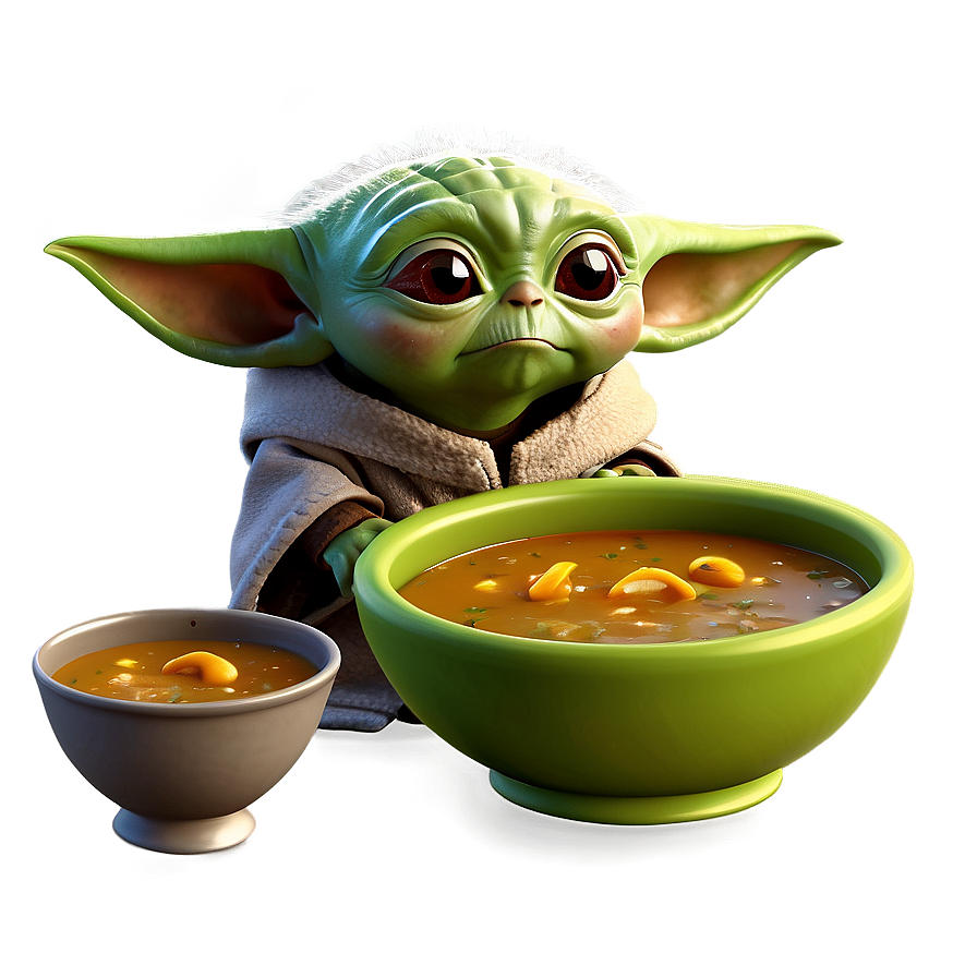 Baby Yoda Drinking Soup Cartoon Png 93 PNG image