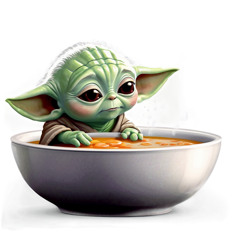 Baby Yoda Drinking Soup Cartoon Png 98 PNG image