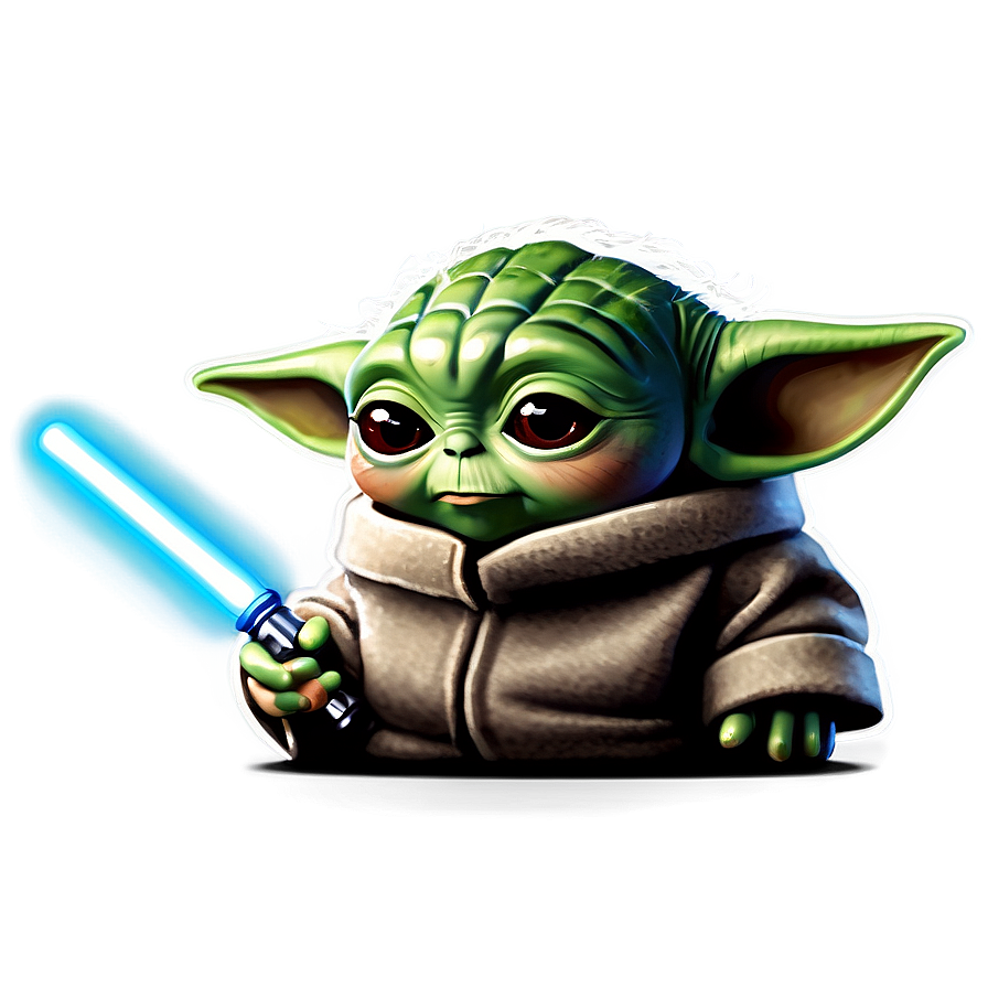 Baby Yoda With Lightsaber Cartoon Png 06252024 PNG image