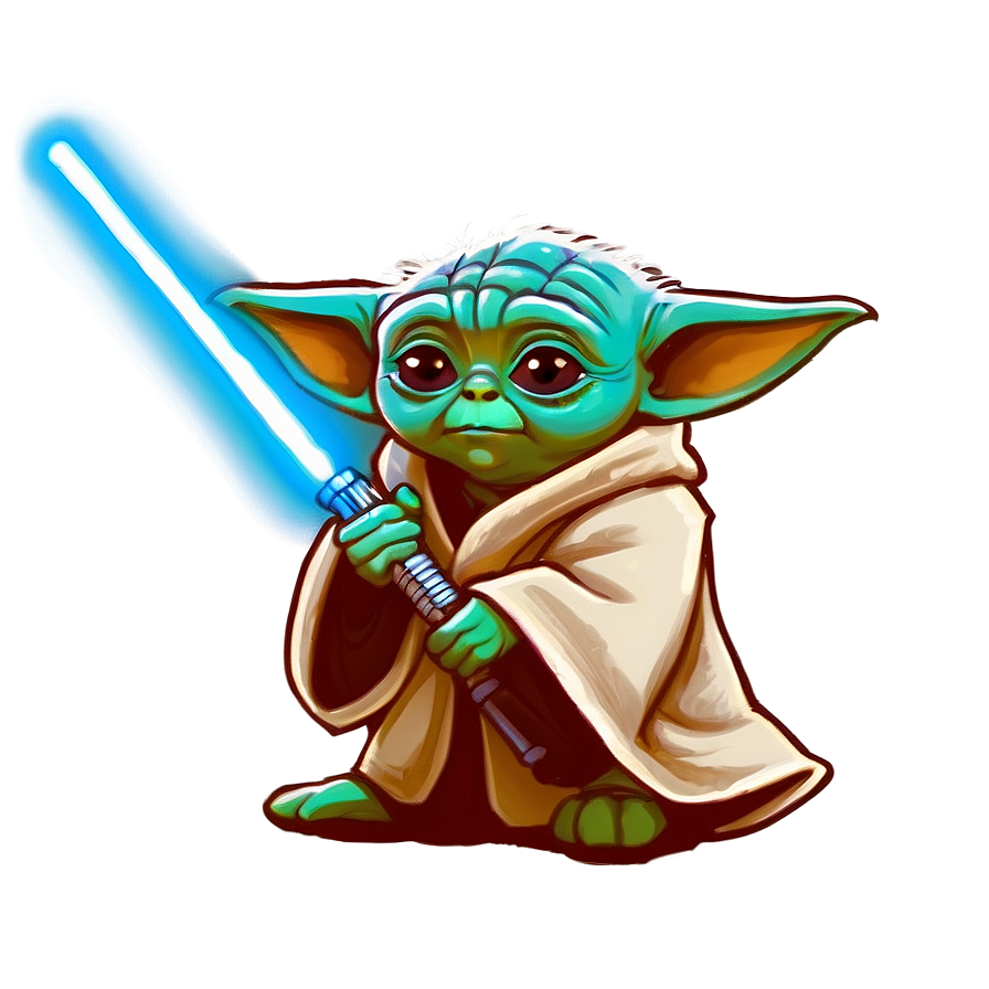 Baby Yoda With Lightsaber Cartoon Png Fmn65 PNG image