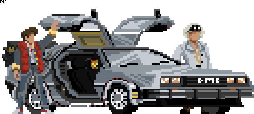 Back To The Future Pixel Art De Loreanand Characters PNG image