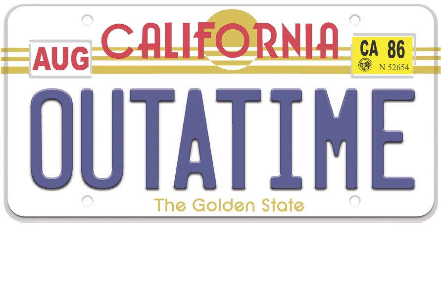 Backtothe Future O U T A T I M E License Plate PNG image