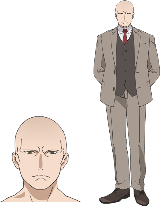 Bald Anime Characterin Suit PNG image