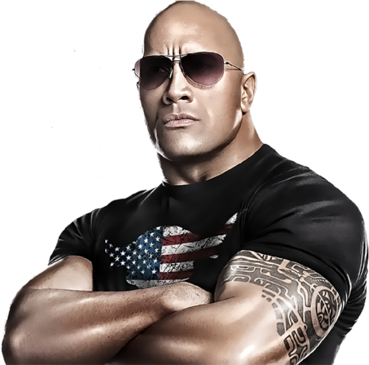 Bald Manwith Sunglassesand Flag Shirt PNG image