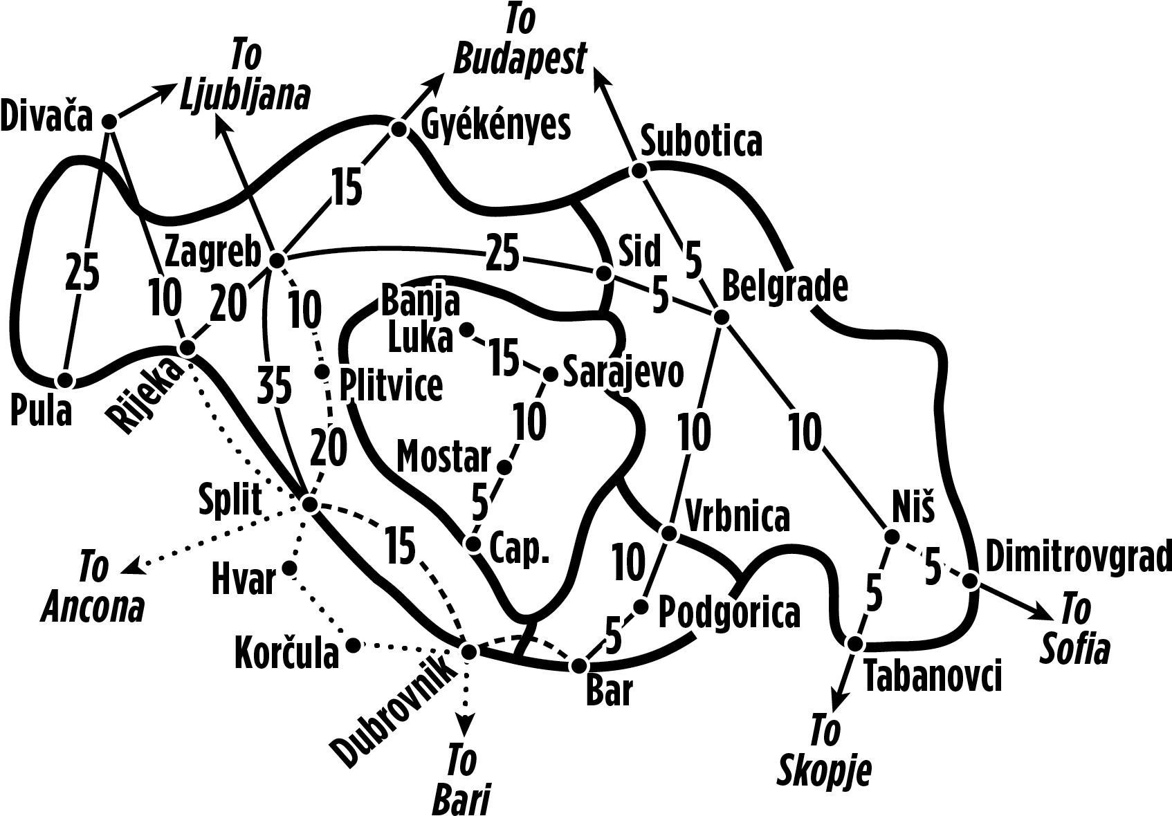 Balkan Train Network Map PNG image