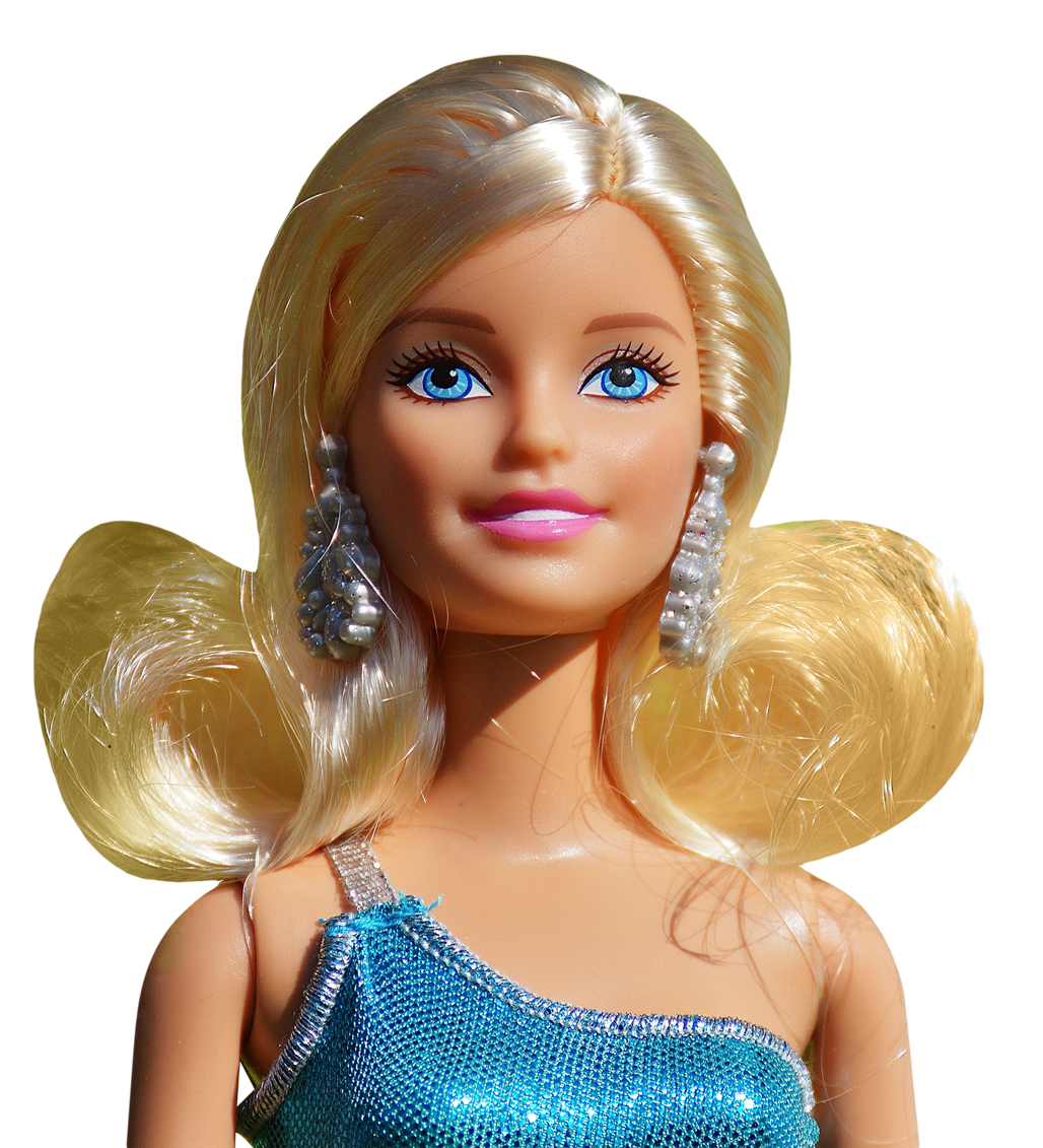 Barbie Doll Portrait Sparkling Blue Dress PNG image