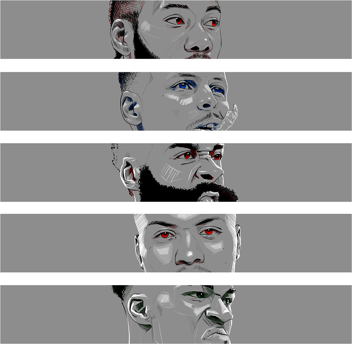 Basketball Players Red Eyes Artwork PNG image