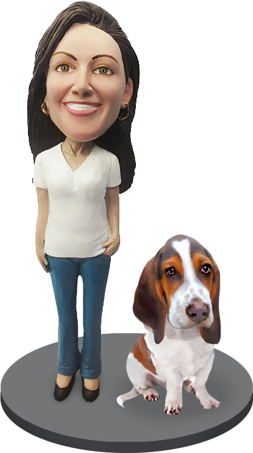 Basset Hound With Bobblehead Figure PNG image