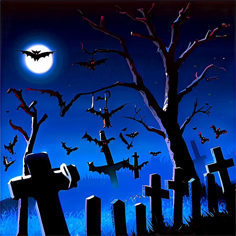 Bats Over Graveyard Png 05232024 PNG image