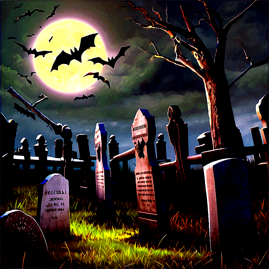 Bats Over Graveyard Png 05232024 PNG image