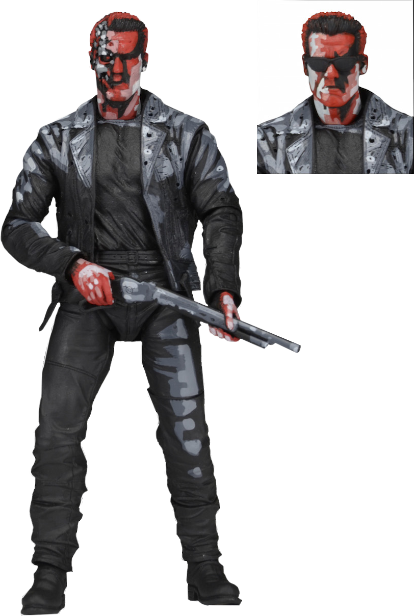 Battle Damaged Terminator With Shotgun PNG image