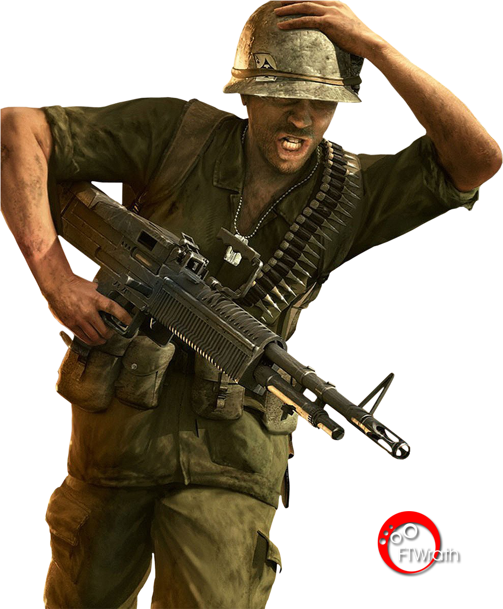 Battle Ready Soldier Action Pose PNG image