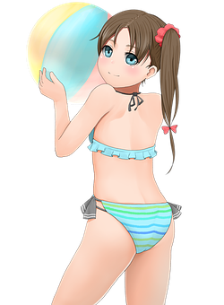 Beach Ball Girl Anime Illustration PNG image