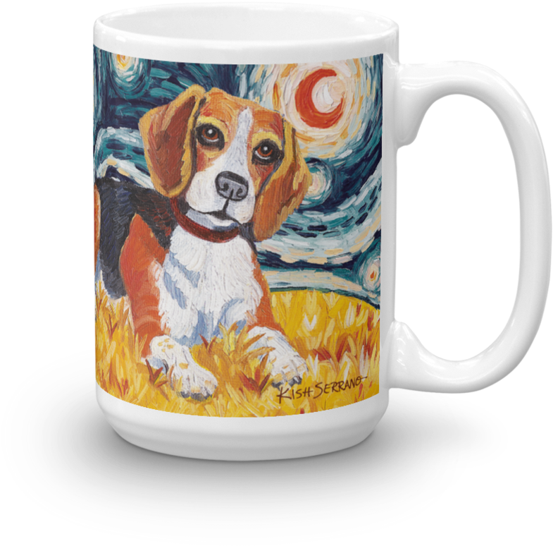 Beagle Inspired Starry Night Coffee Mug PNG image