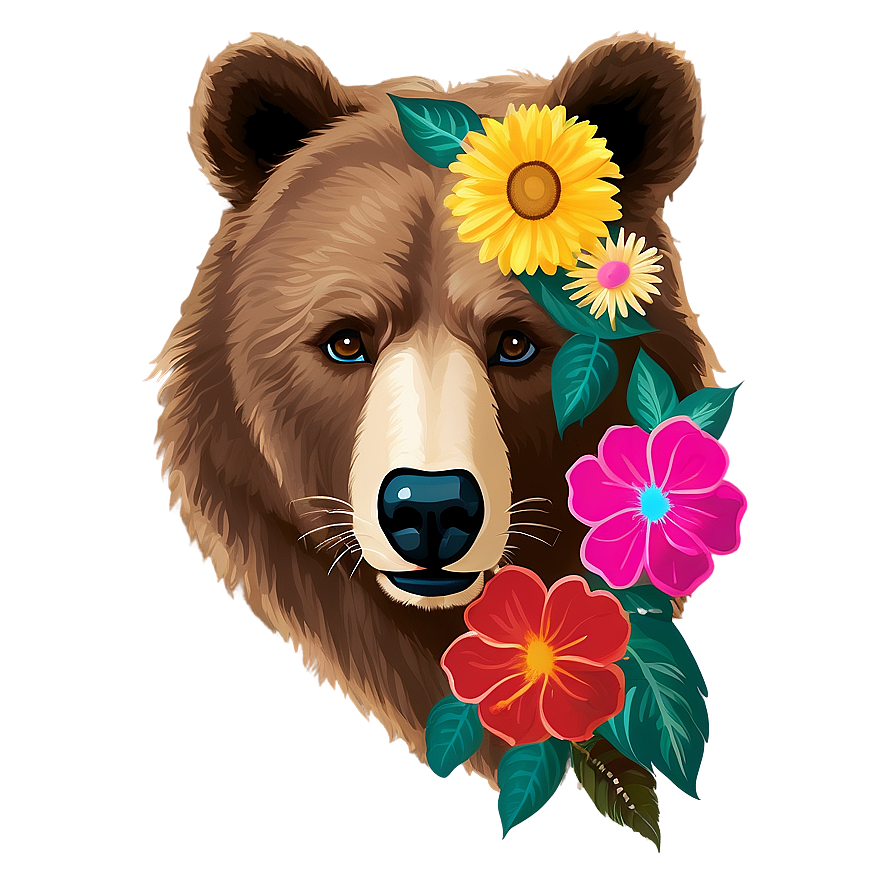 Bear Face With Flowers Png Mur93 PNG image