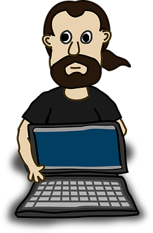 Bearded Manwith Laptop Cartoon PNG image